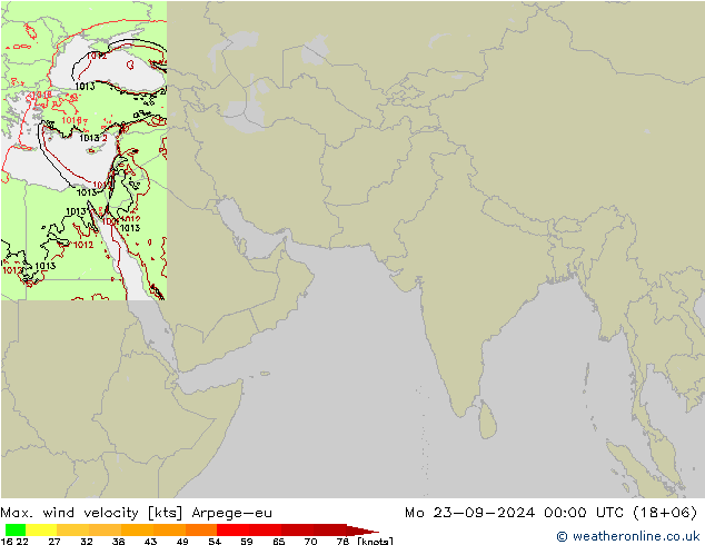 Max. wind velocity Arpege-eu lun 23.09.2024 00 UTC