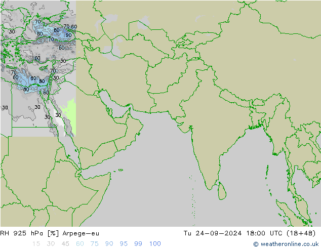 RH 925 hPa Arpege-eu wto. 24.09.2024 18 UTC