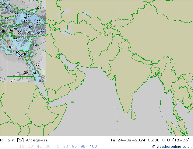 RH 2m Arpege-eu Út 24.09.2024 06 UTC