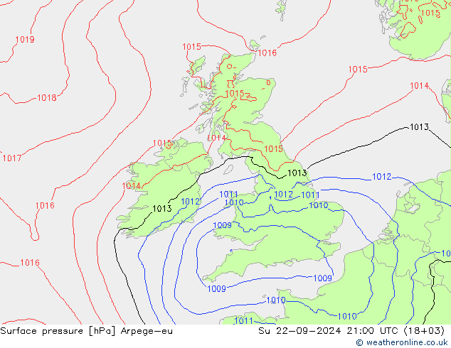 地面气压 Arpege-eu 星期日 22.09.2024 21 UTC