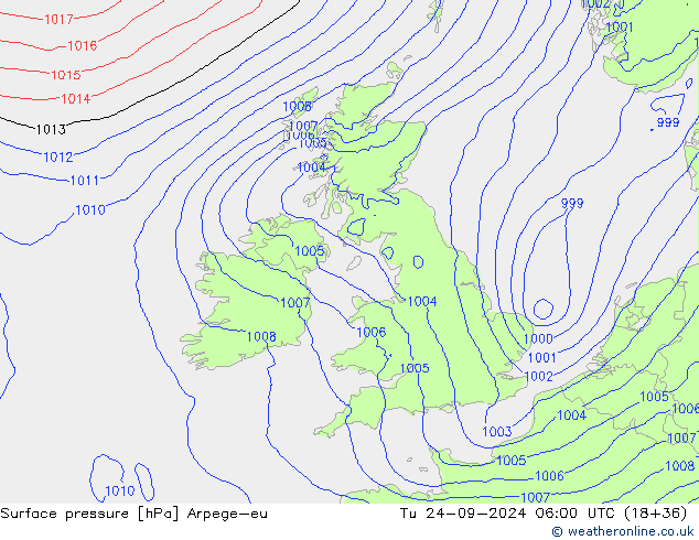 Surface pressure Arpege-eu Tu 24.09.2024 06 UTC