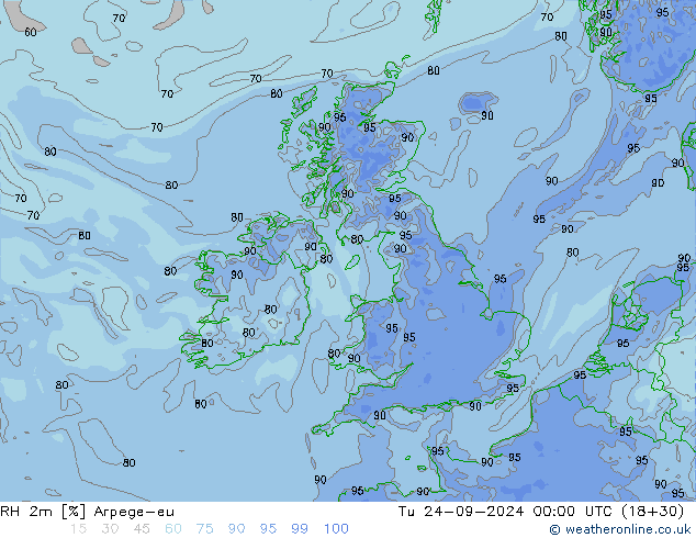 RH 2m Arpege-eu вт 24.09.2024 00 UTC