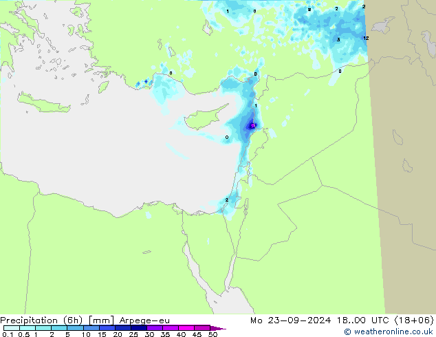 Precipitation (6h) Arpege-eu Mo 23.09.2024 00 UTC