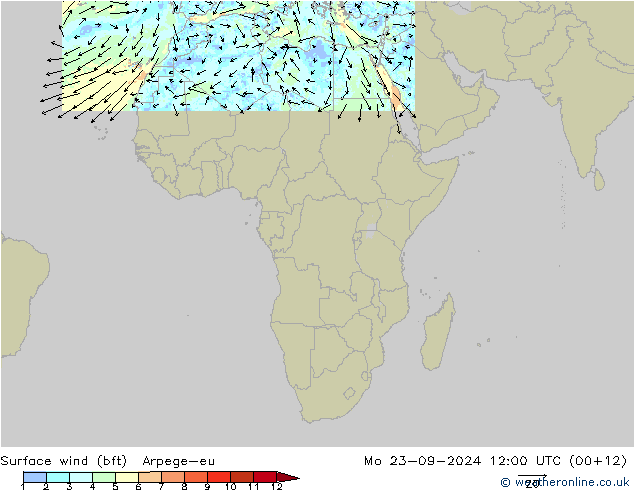 Rüzgar 10 m (bft) Arpege-eu Pzt 23.09.2024 12 UTC