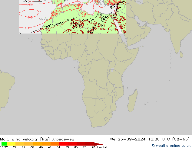 Max. wind velocity Arpege-eu St 25.09.2024 15 UTC