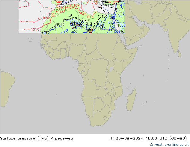 Surface pressure Arpege-eu Th 26.09.2024 18 UTC