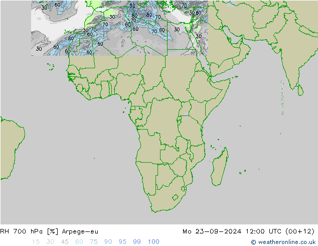 RH 700 гПа Arpege-eu пн 23.09.2024 12 UTC