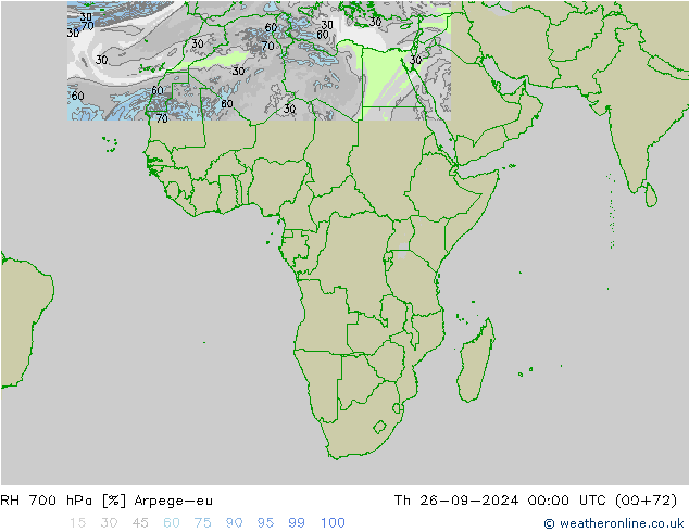 RH 700 hPa Arpege-eu Qui 26.09.2024 00 UTC