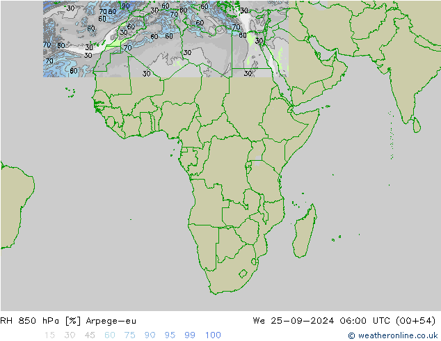 RH 850 hPa Arpege-eu St 25.09.2024 06 UTC