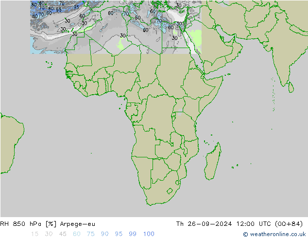 RH 850 hPa Arpege-eu Do 26.09.2024 12 UTC