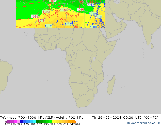 Thck 700-1000 hPa Arpege-eu Qui 26.09.2024 00 UTC