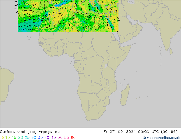 Vento 10 m Arpege-eu Sex 27.09.2024 00 UTC