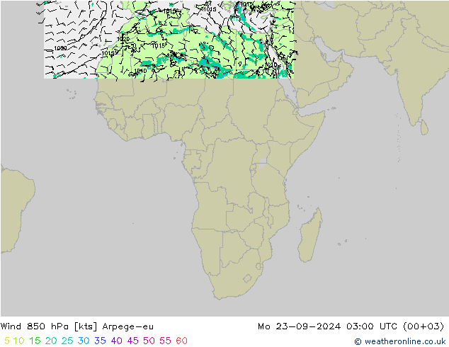 Vent 850 hPa Arpege-eu lun 23.09.2024 03 UTC