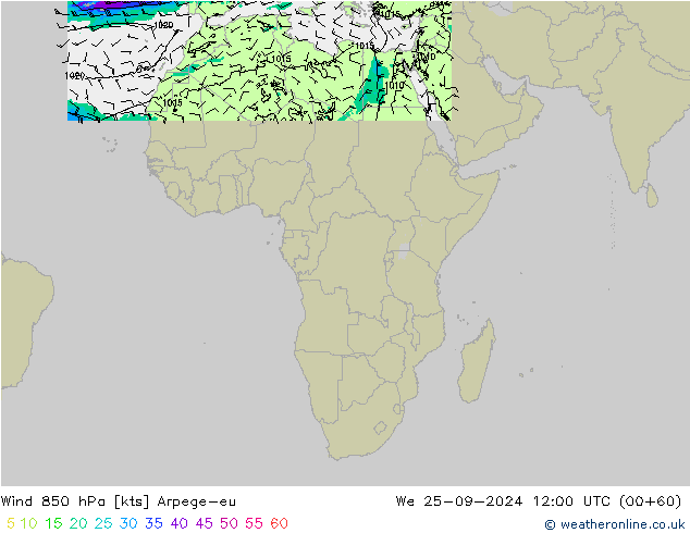 Rüzgar 850 hPa Arpege-eu Çar 25.09.2024 12 UTC