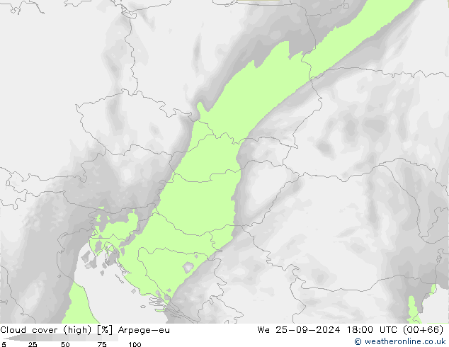 Cloud cover (high) Arpege-eu We 25.09.2024 18 UTC