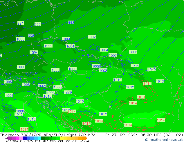 Thck 700-1000 hPa Arpege-eu Sex 27.09.2024 06 UTC