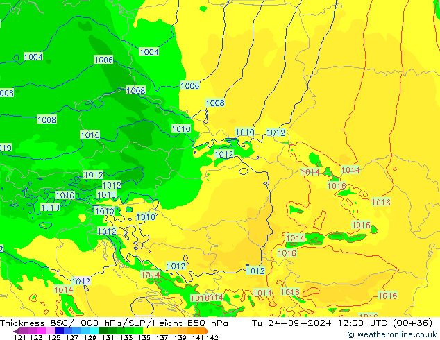 850-1000 hPa Kalınlığı Arpege-eu Sa 24.09.2024 12 UTC