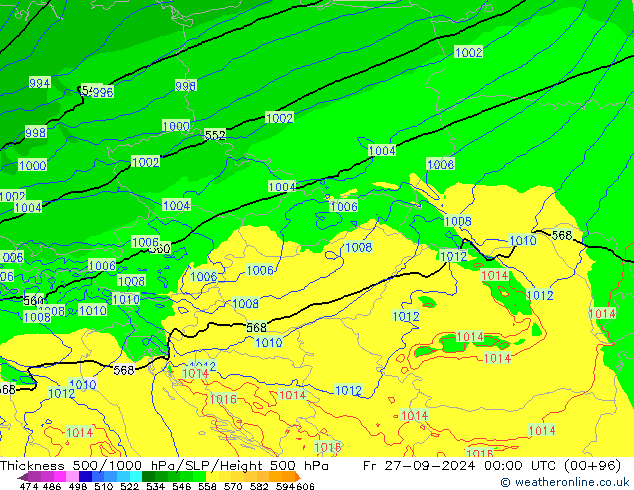 500-1000 hPa Kalınlığı Arpege-eu Cu 27.09.2024 00 UTC