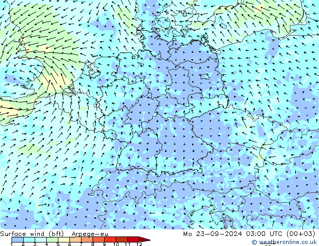 Bodenwind (bft) Arpege-eu Mo 23.09.2024 03 UTC