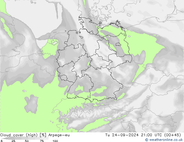 Bulutlar (yüksek) Arpege-eu Sa 24.09.2024 21 UTC