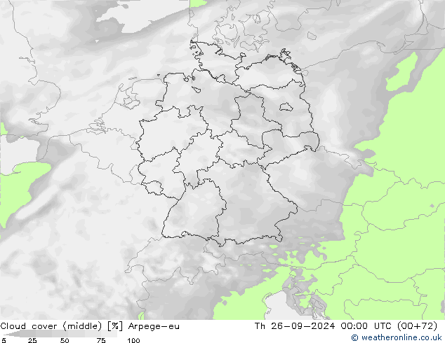 Cloud cover (middle) Arpege-eu Th 26.09.2024 00 UTC