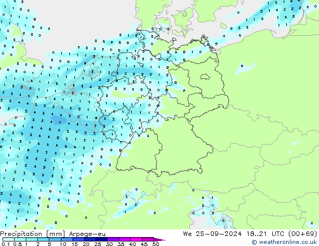 Précipitation Arpege-eu mer 25.09.2024 21 UTC