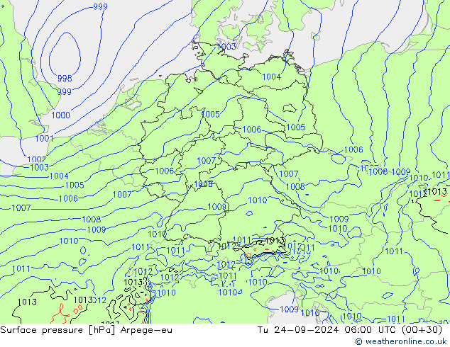 Surface pressure Arpege-eu Tu 24.09.2024 06 UTC