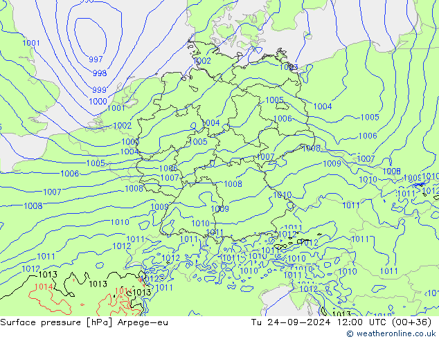 Surface pressure Arpege-eu Tu 24.09.2024 12 UTC