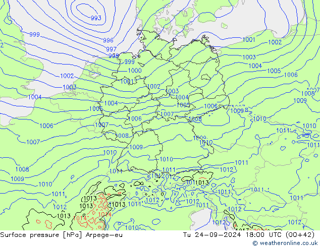 Surface pressure Arpege-eu Tu 24.09.2024 18 UTC