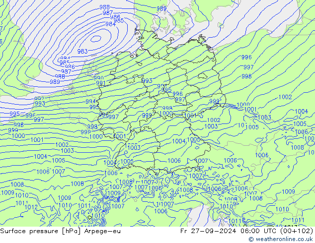 Surface pressure Arpege-eu Fr 27.09.2024 06 UTC