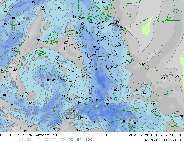 RH 700 hPa Arpege-eu Tu 24.09.2024 00 UTC