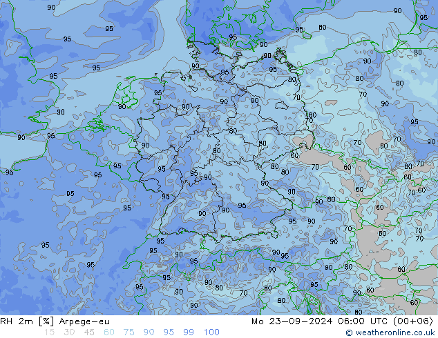 RH 2m Arpege-eu Mo 23.09.2024 06 UTC