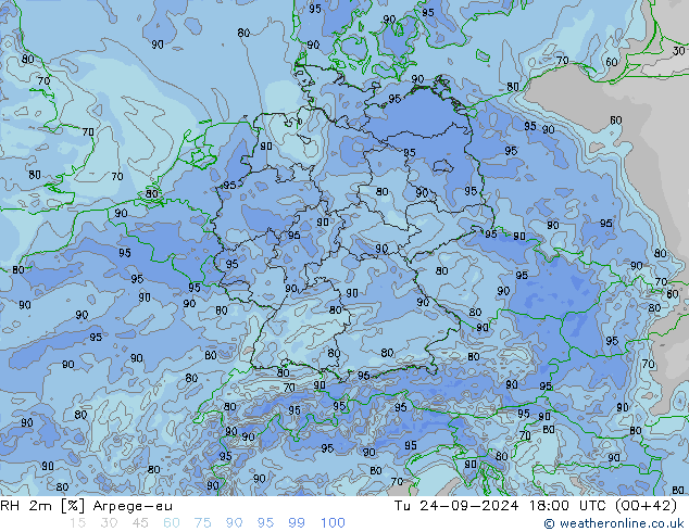 RH 2m Arpege-eu Tu 24.09.2024 18 UTC