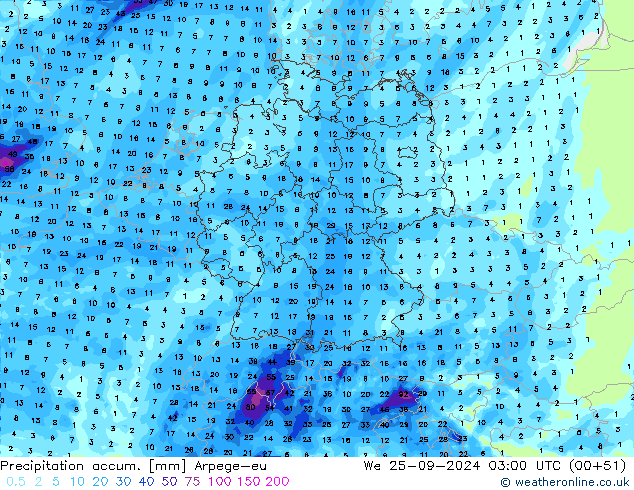 Precipitation accum. Arpege-eu We 25.09.2024 03 UTC