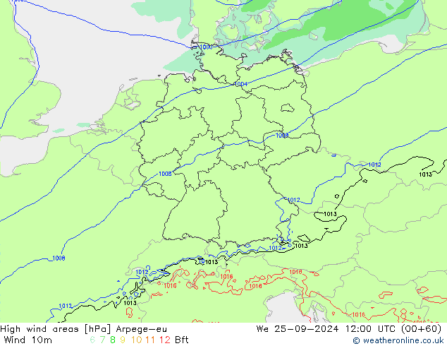 yüksek rüzgarlı alanlar Arpege-eu Çar 25.09.2024 12 UTC