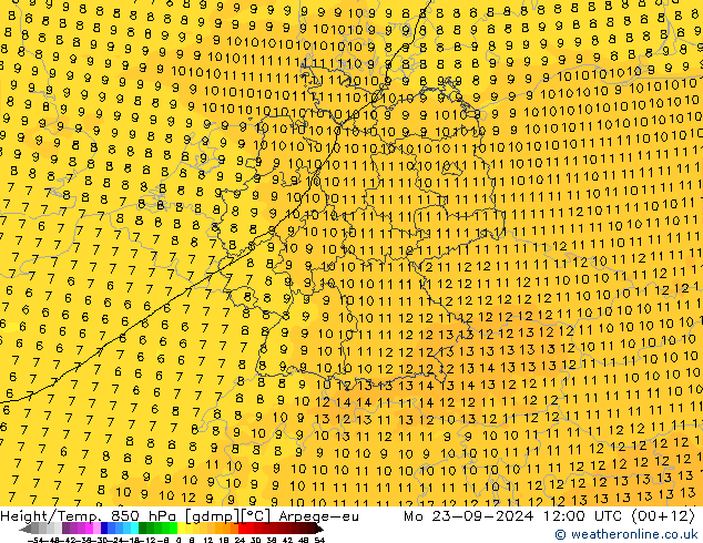 Height/Temp. 850 гПа Arpege-eu пн 23.09.2024 12 UTC