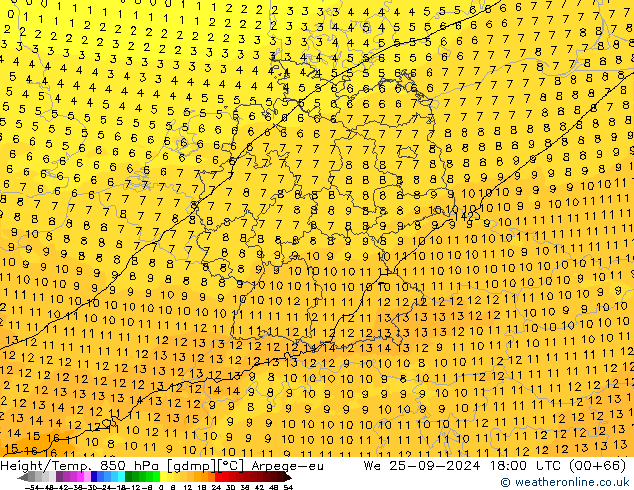 Height/Temp. 850 hPa Arpege-eu Qua 25.09.2024 18 UTC