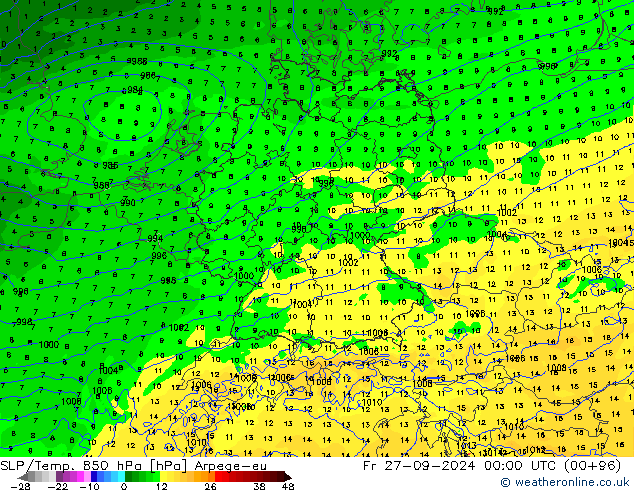 SLP/Temp. 850 hPa Arpege-eu Sex 27.09.2024 00 UTC