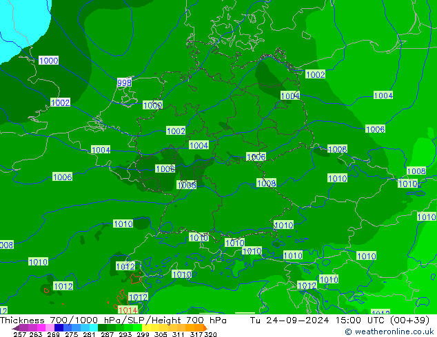 Thck 700-1000 hPa Arpege-eu  24.09.2024 15 UTC