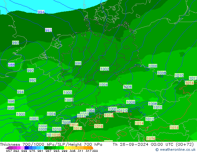 Thck 700-1000 hPa Arpege-eu jeu 26.09.2024 00 UTC