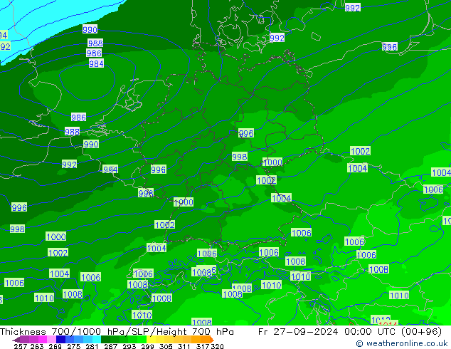 Thck 700-1000 hPa Arpege-eu ven 27.09.2024 00 UTC