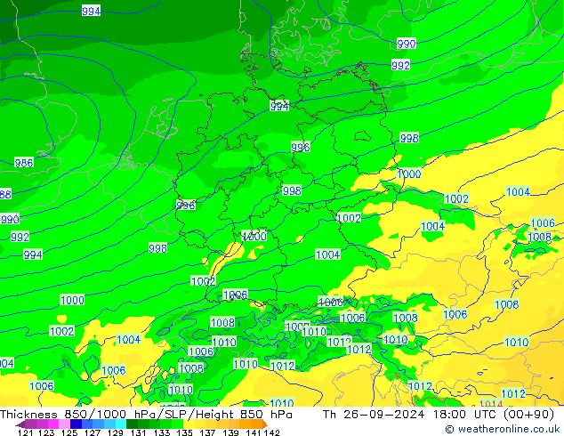 Thck 850-1000 hPa Arpege-eu Qui 26.09.2024 18 UTC