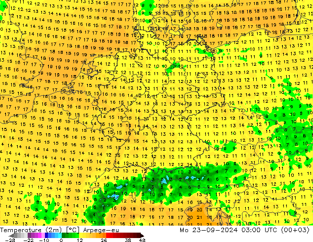 Temperature (2m) Arpege-eu Mo 23.09.2024 03 UTC