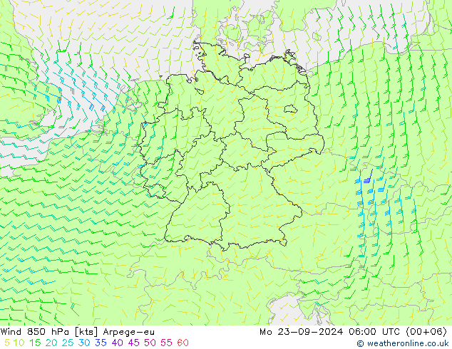 Wind 850 hPa Arpege-eu ma 23.09.2024 06 UTC