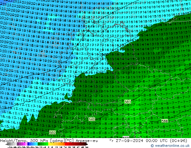 Height/Temp. 500 hPa Arpege-eu Sex 27.09.2024 00 UTC