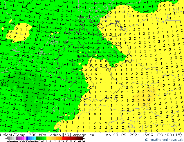 Height/Temp. 700 hPa Arpege-eu Mo 23.09.2024 15 UTC