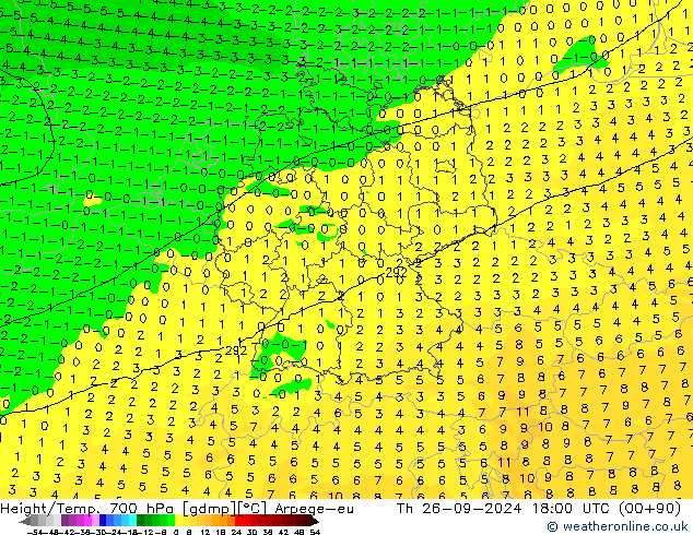 Height/Temp. 700 hPa Arpege-eu Qui 26.09.2024 18 UTC