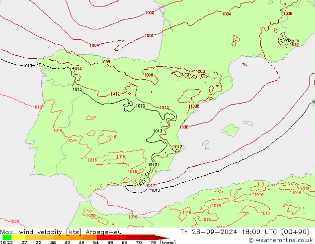 Max. wind snelheid Arpege-eu do 26.09.2024 18 UTC