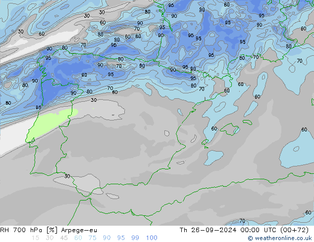 RH 700 hPa Arpege-eu Čt 26.09.2024 00 UTC