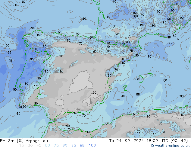 RH 2m Arpege-eu  24.09.2024 18 UTC